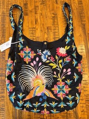 Johnny Was Embroidered Julie Slouchy Linen Shoulder Bag New with Tags (NWT)